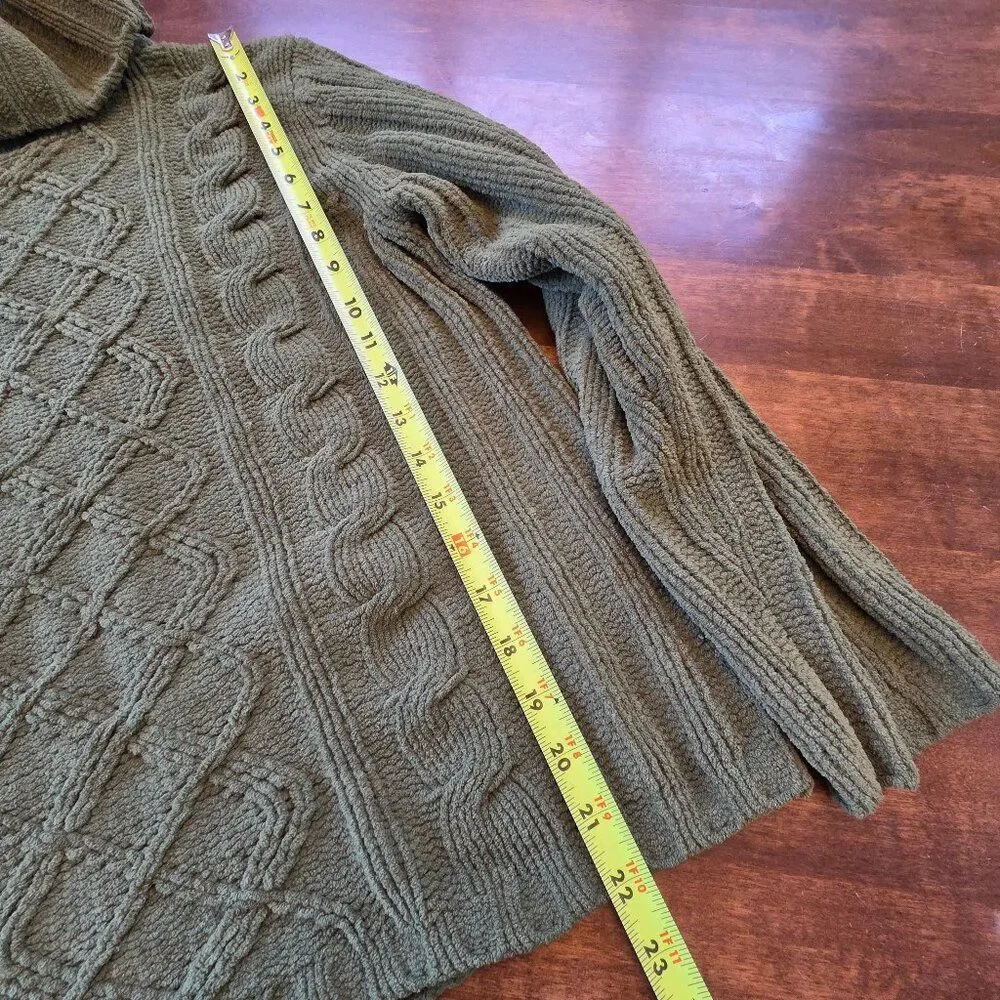 SML Sport Green Cable Knit Cowl Neck Chunky Sweater Women's M Cottagecore Cozy